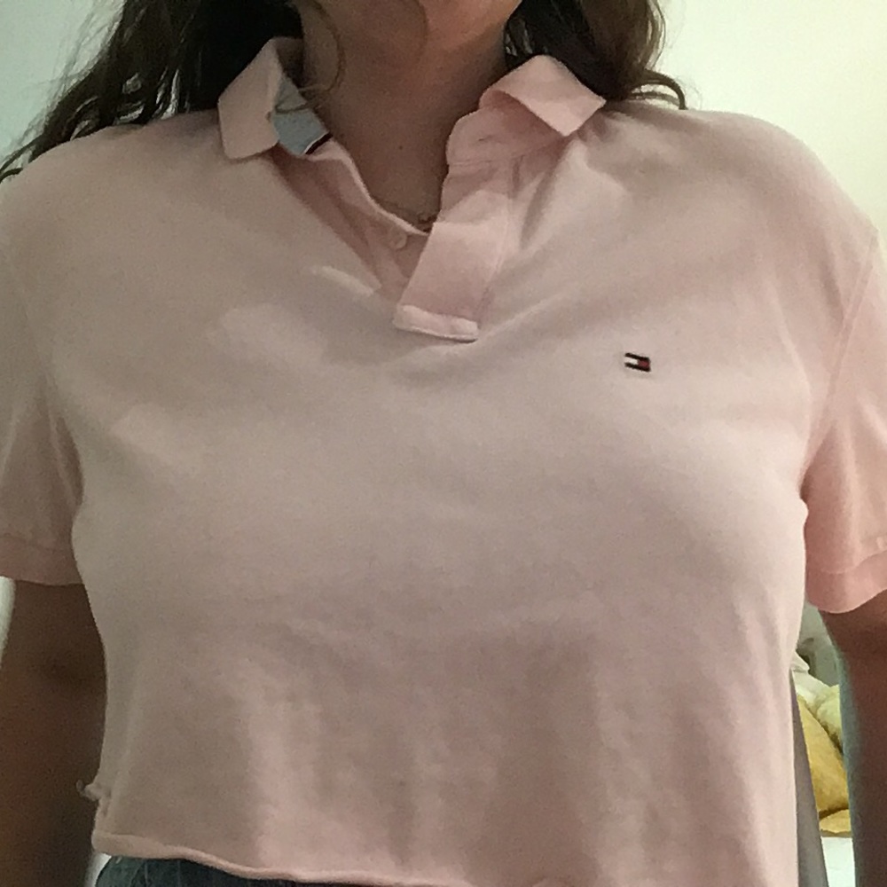 Pink Tommy Hilfiger cropped polo shirt
